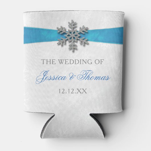 Diamante Snowflake & Blue Ribbon Winter Wedding Blikjeskoeler (Voorkant)