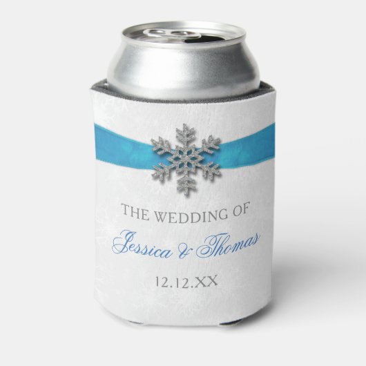 Diamante Snowflake & Blue Ribbon Winter Wedding Blikjeskoeler (Blikje Achterkant)