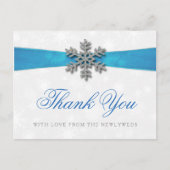 Diamante Snowflake & Blue Ribbon Winter Wedding Briefkaart (Voorkant)
