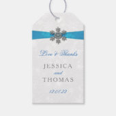 Diamante Snowflake & Blue Ribbon Winter Wedding Cadeaulabel (Voorkant)