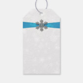 Diamante Snowflake & Blue Ribbon Winter Wedding Cadeaulabel (Achterkant)