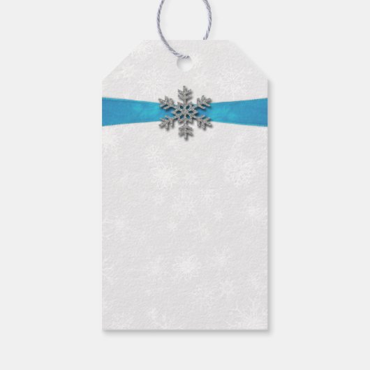 Diamante Snowflake & Blue Ribbon Winter Wedding Cadeaulabel (Achterkant)