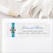 Diamante Snowflake & Blue Ribbon Winter Wedding Etiket (Insitu)