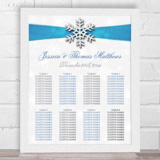 Diamante Snowflake & Blue Ribbon Winter Wedding Folie Afdrukken