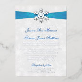 Diamante Snowflake & Blue Ribbon Winter Wedding Folie Uitnodiging (Voorkant)