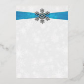 Diamante Snowflake & Blue Ribbon Winter Wedding Folie Uitnodiging (Achterkant)