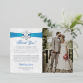 Diamante Snowflake & Blue Ribbon Winter Wedding Folie Uitnodiging (Staand Voorkant)