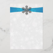 Diamante Snowflake & Blue Ribbon Winter Wedding Folie Uitnodiging (Achterkant)