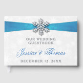 Diamante Snowflake & Blue Ribbon Winter Wedding Gastenboek (Voorkant)
