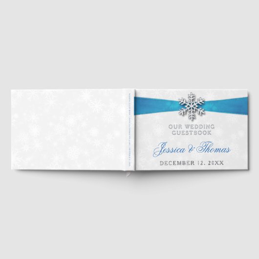 Diamante Snowflake & Blue Ribbon Winter Wedding Gastenboek (Volledig)