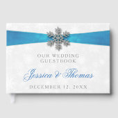 Diamante Snowflake & Blue Ribbon Winter Wedding Gastenboek (Voorkant)