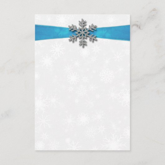 Diamante Snowflake & Blue Ribbon Winter Wedding Informatiekaartje (Achterkant)