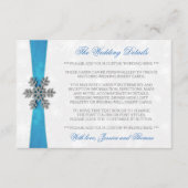 Diamante Snowflake & Blue Ribbon Winter Wedding Informatiekaartje (Voorkant)