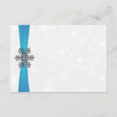 Diamante Snowflake & Blue Ribbon Winter Wedding Informatiekaartje (Achterkant)