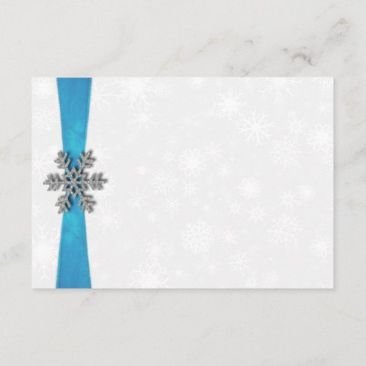 Diamante Snowflake & Blue Ribbon Winter Wedding Informatiekaartje (Achterkant)
