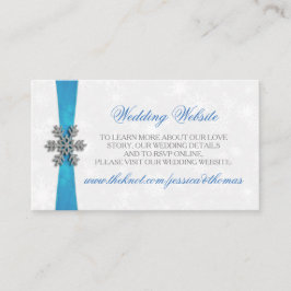 Diamante Snowflake & Blue Ribbon Winter Wedding Informatiekaartje