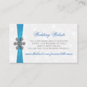 Diamante Snowflake & Blue Ribbon Winter Wedding Informatiekaartje