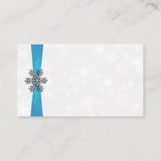 Diamante Snowflake & Blue Ribbon Winter Wedding Informatiekaartje (Achterkant)