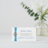 Diamante Snowflake & Blue Ribbon Winter Wedding Informatiekaartje (Staand voorkant)