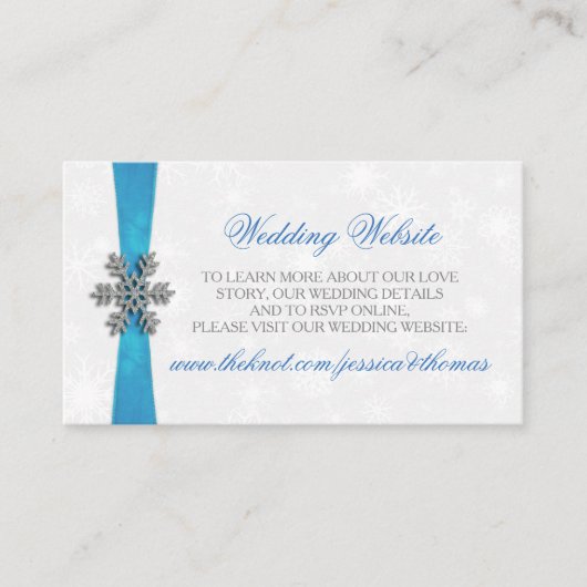 Diamante Snowflake & Blue Ribbon Winter Wedding Informatiekaartje (Voorkant)
