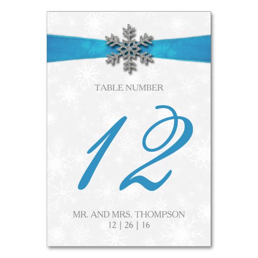 Diamante Snowflake & Blue Ribbon Winter Wedding Kaart (Voorkant)