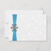 Diamante Snowflake & Blue Ribbon Winter Wedding Kaart (Achterkant)