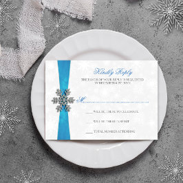Diamante Snowflake & Blue Ribbon Winter Wedding Kaart