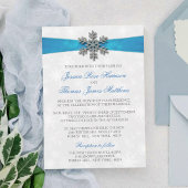 Diamante Snowflake & Blue Ribbon Winter Wedding Kaart