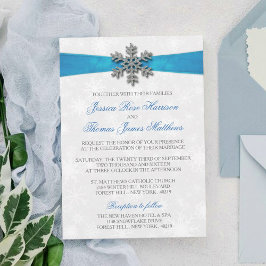 Diamante Snowflake & Blue Ribbon Winter Wedding Kaart