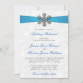 Diamante Snowflake & Blue Ribbon Winter Wedding Kaart (Voorkant)