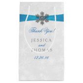 Diamante Snowflake & Blue Ribbon Winter Wedding Klein Cadeauzakje (Voorkant)