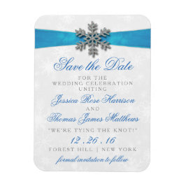 Diamante Snowflake & Blue Ribbon Winter Wedding Magneet