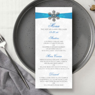 Diamante Snowflake & Blue Ribbon Winter Wedding Menu