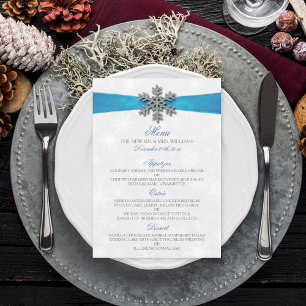 Diamante Snowflake & Blue Ribbon Winter Wedding Menu