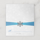 Diamante Snowflake & Blue Ribbon Winter Wedding Plaatskaartje (Buitenkant ongevouwen)