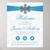 Diamante Snowflake & Blue Ribbon Winter Wedding Poster (Voorkant)