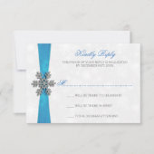 Diamante Snowflake & Blue Ribbon Winter Wedding RSVP Kaartje (Voorkant)
