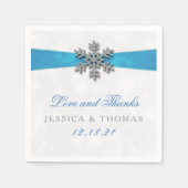 Diamante Snowflake & Blue Ribbon Winter Wedding Servet (Voorkant)