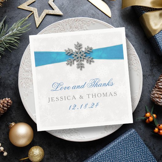Diamante Snowflake & Blue Ribbon Winter Wedding Servet