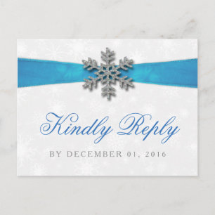 Diamante Snowflake & Blue Ribbon Winter Wedding Uitnodiging Briefkaart
