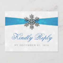 Diamante Snowflake & Blue Ribbon Winter Wedding Uitnodiging Briefkaart