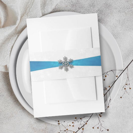Diamante Snowflake & Blue Ribbon Winter Wedding Uitnodigingen Wikkel