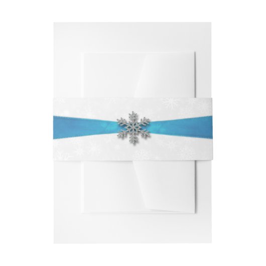 Diamante Snowflake & Blue Ribbon Winter Wedding Uitnodigingen Wikkel (Voorkant Voorbeeld)