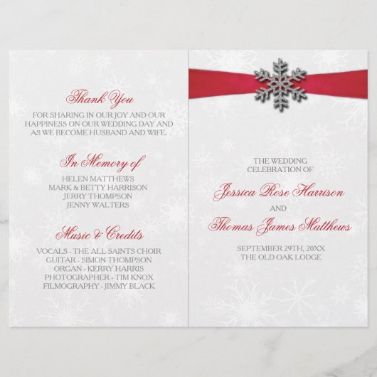 Diamante Snowflake en Red Ribbon Winter Wedding (Voorkant)