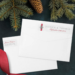 Diamante Snowflake en Red Ribbon Winter Wedding