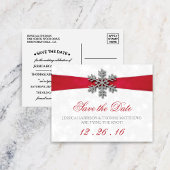 Diamante Snowflake en Red Ribbon Winter Wedding Aankondigingskaart