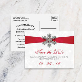 Diamante Snowflake en Red Ribbon Winter Wedding Aankondigingskaart