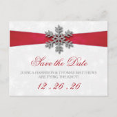 Diamante Snowflake en Red Ribbon Winter Wedding Aankondigingskaart (Voorkant)