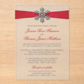 Diamante Snowflake en Red Ribbon Winter Wedding Acryl Uitnodigingen (Voorkant)