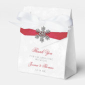 Diamante Snowflake en Red Ribbon Winter Wedding Bedankdoosjes (Voorkant Zijde)